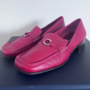 Etienne Aigner Pebbled Leather Red Loafers w/ Silver Buckle Womens Size 10